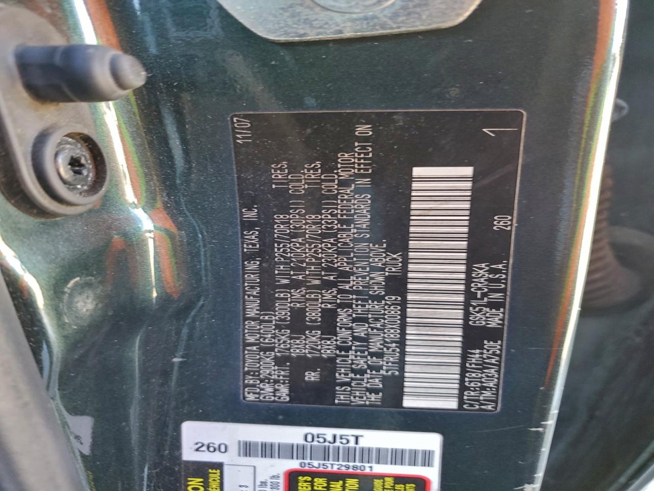 2008 Toyota Tundra Double Cab VIN: 5TFRU54188X008619 Lot: 94991015