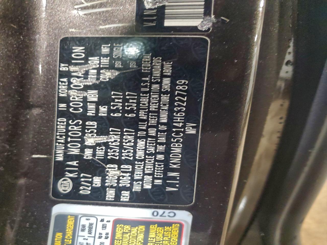 2017 Kia Sedona Lx VIN: KNDMB5C14H6322789 Lot: 95694695