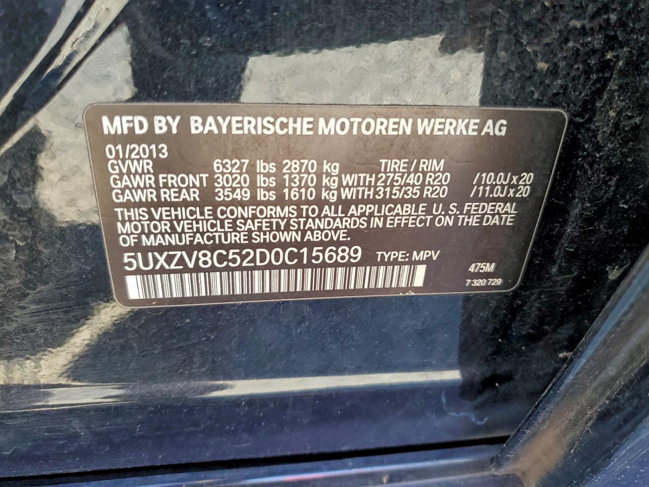 2013 BMW X5 xDrive50I VIN: 5UXZV8C52D0C15689 Lot: 97261375