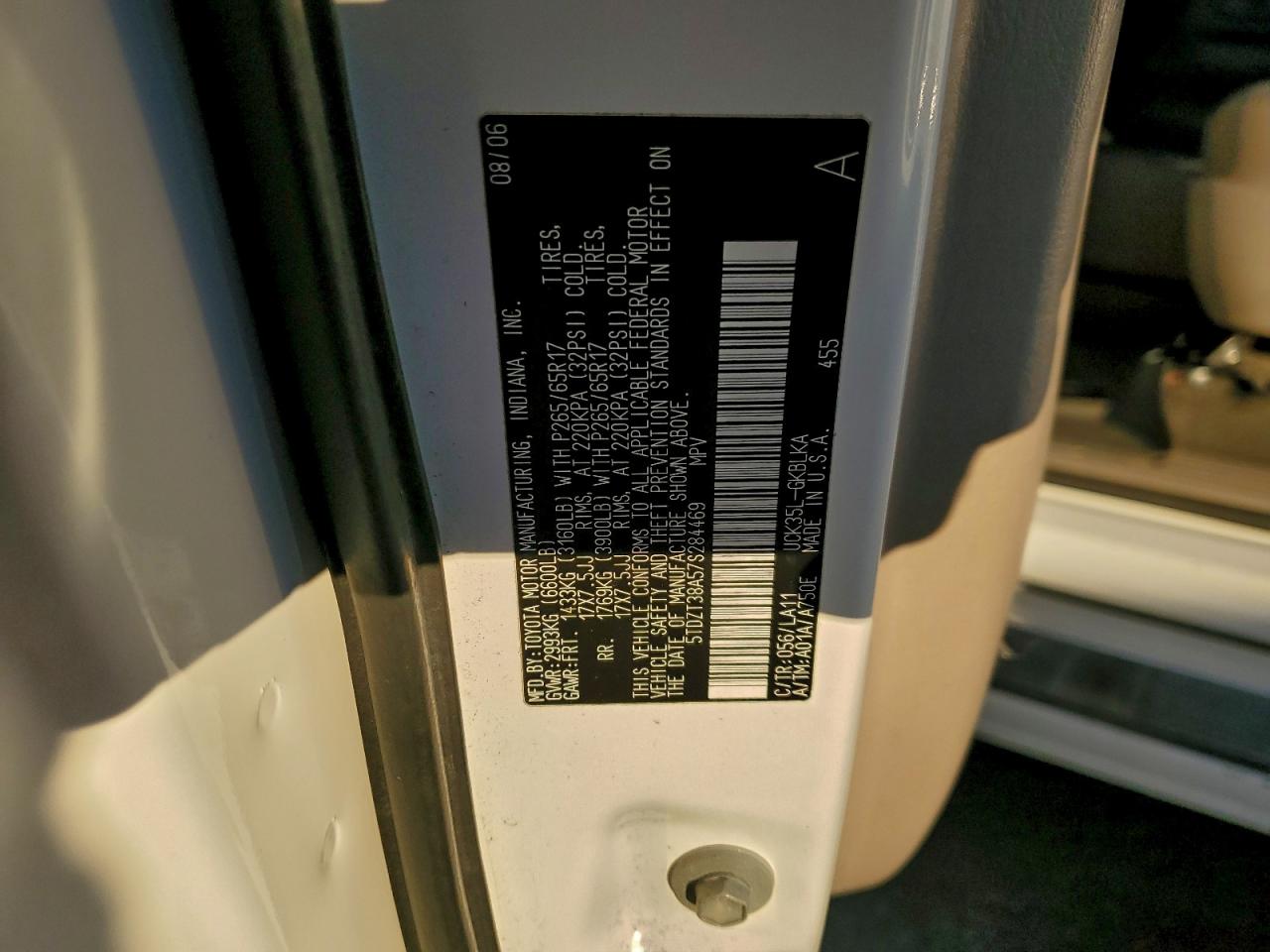 2007 Toyota Sequoia Limited VIN: 5TDZT38A57S284469 Lot: 93706895