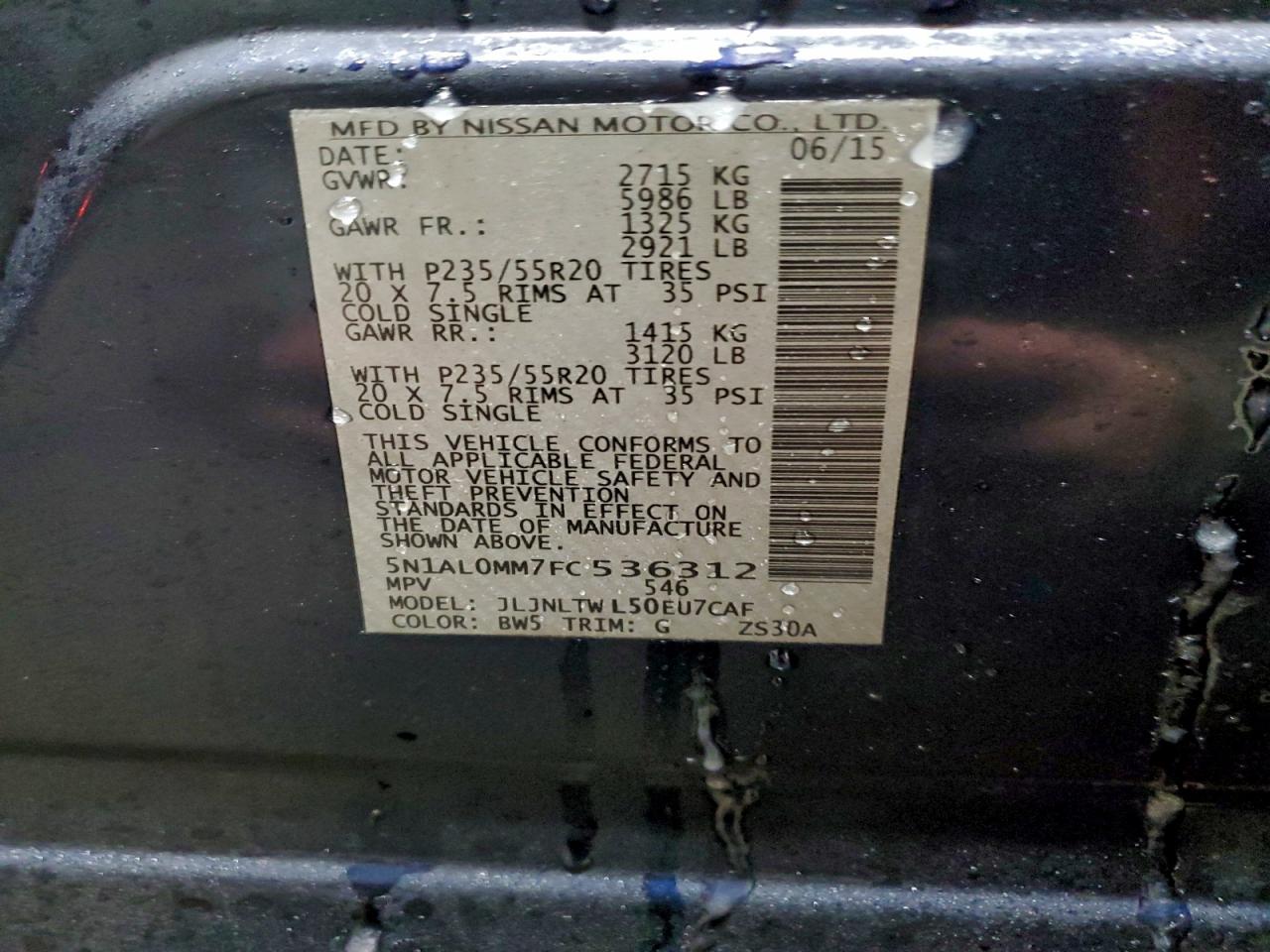 2015 Infiniti Qx60 VIN: 5N1AL0MM7FC536312 Lot: 95634765