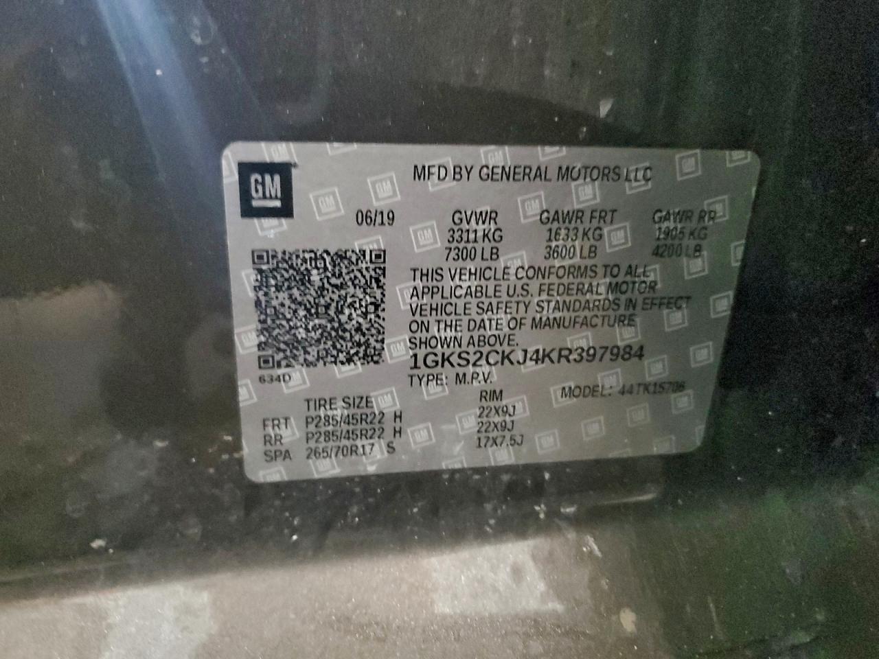 2019 GMC Yukon Denali VIN: 1GKS2CKJ4KR397984 Lot: 95321125