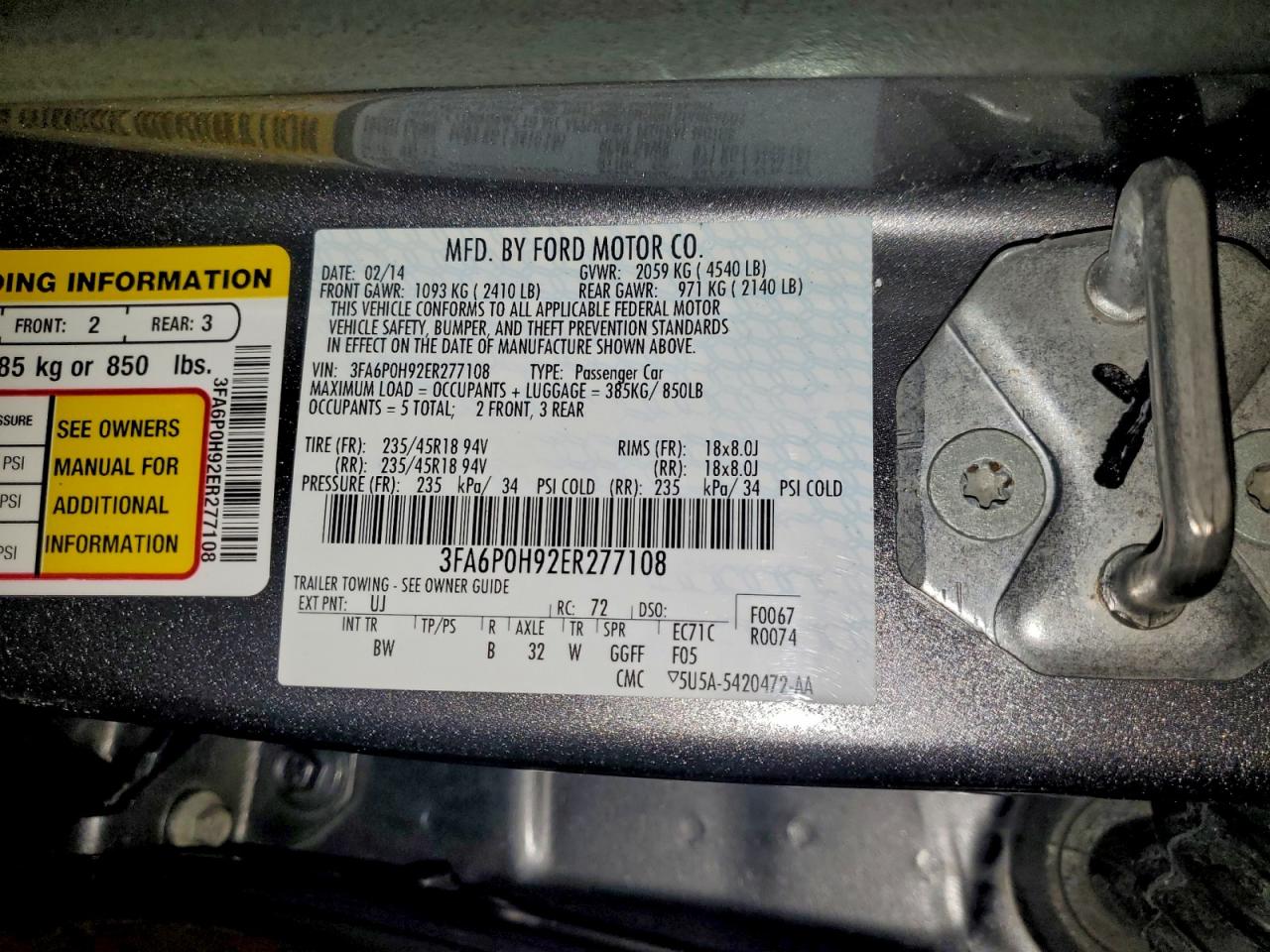 2014 Ford Fusion Se VIN: 3FA6P0H92ER277108 Lot: 96338435