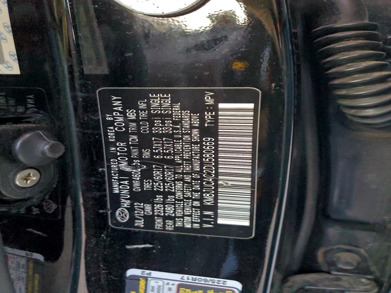 2013 Hyundai Tucson Gls VIN: KM8JUCAC2DU580669 Lot: 94667965