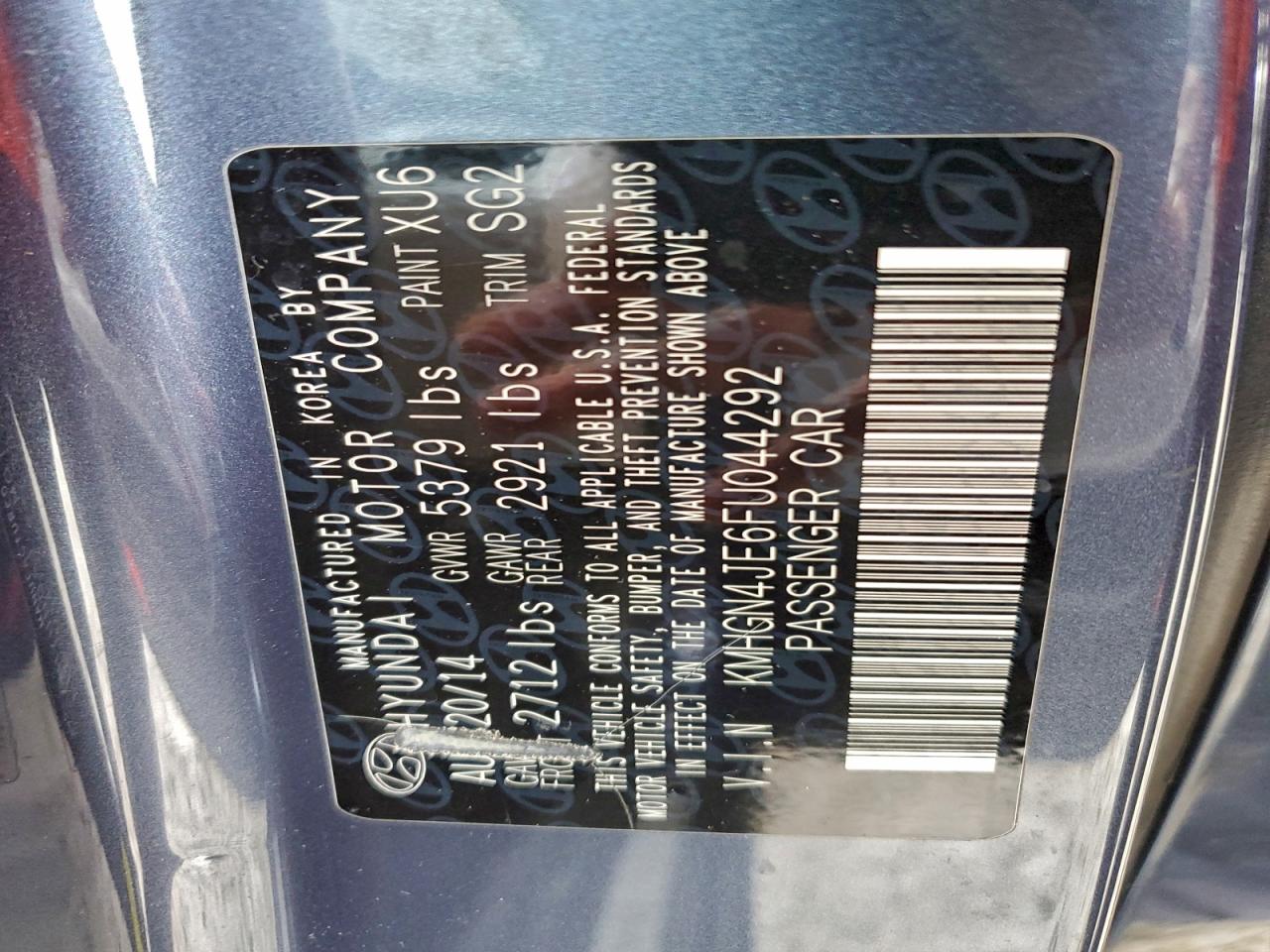 2015 Hyundai Genesis 3.8L VIN: KMHGN4JE6FU044292 Lot: 94778815