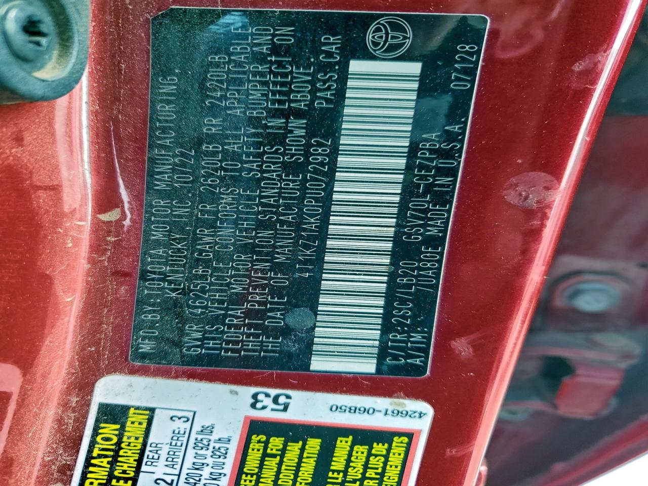 2023 Toyota Camry Trd VIN: 4T1KZ1AK0PU072982 Lot: 94983525