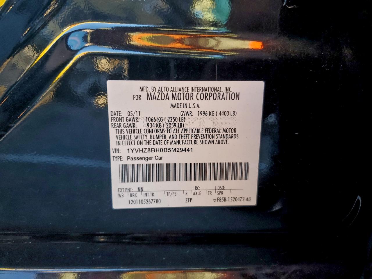 2011 Mazda 6 I VIN: 1YVHZ8BH0B5M29441 Lot: 95320825