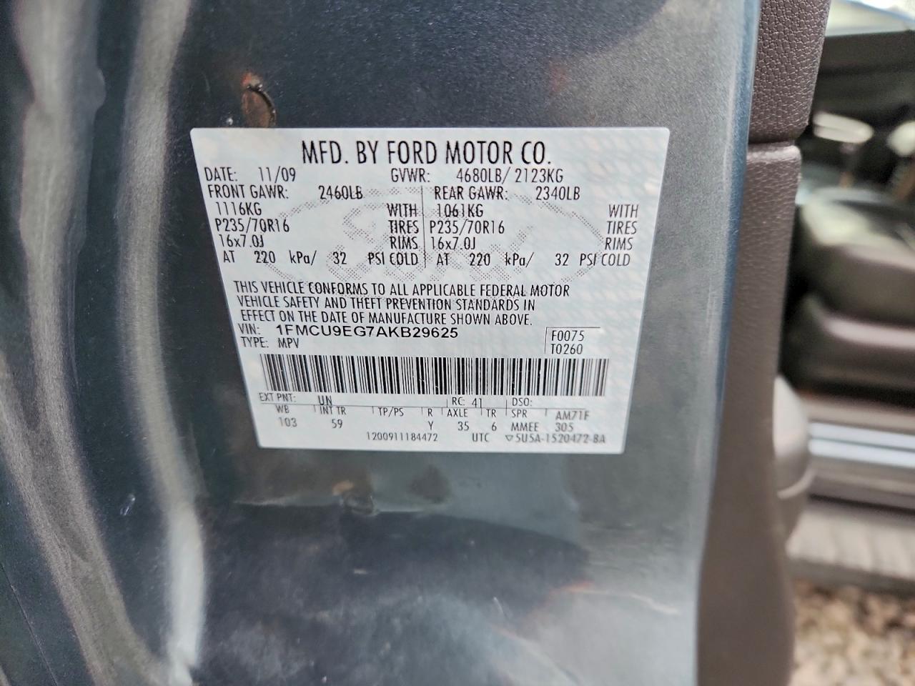 2010 Ford Escape Limited VIN: 1FMCU9EG7AKB29625 Lot: 96202965