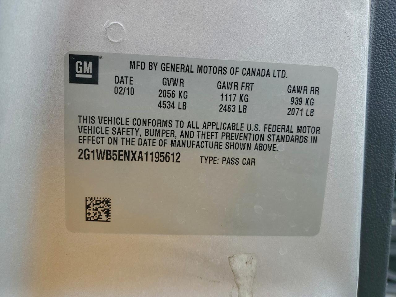 2010 Chevrolet Impala Lt VIN: 2G1WB5ENXA1195612 Lot: 95169135