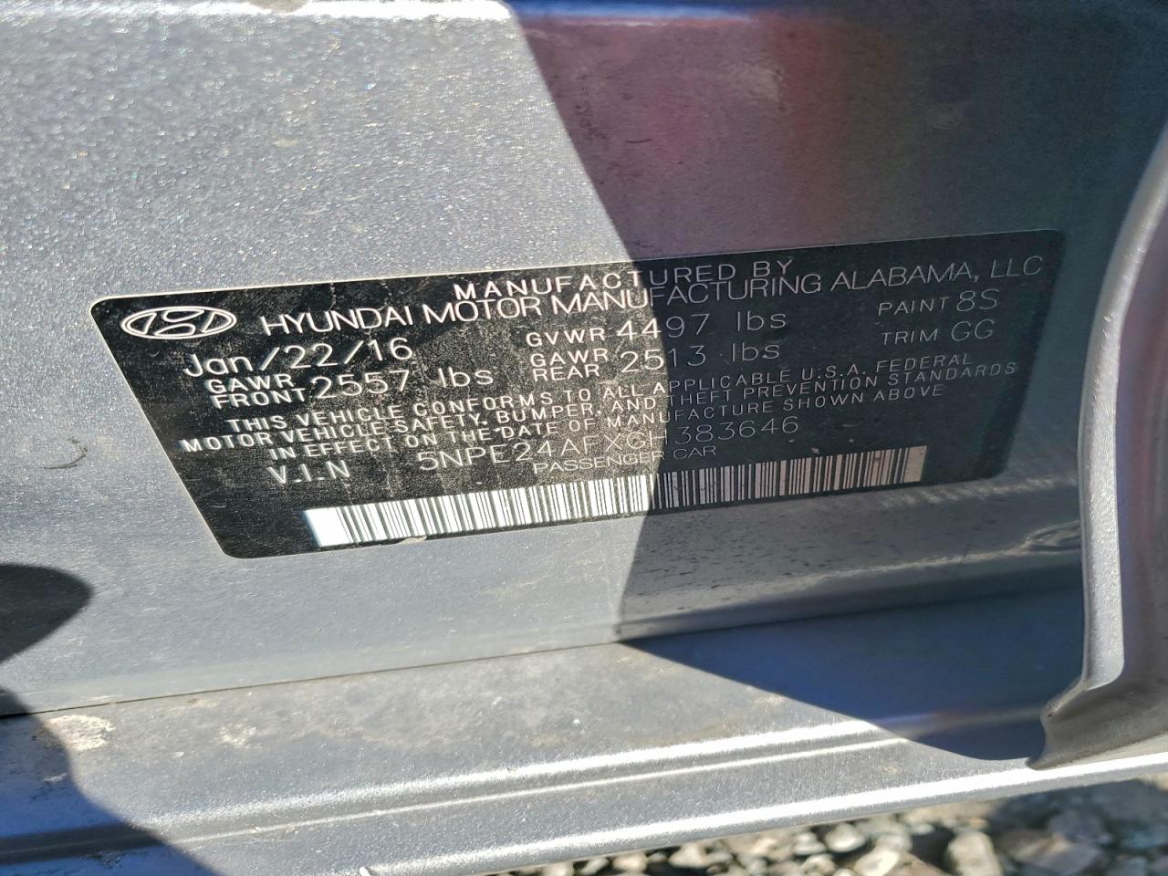 2016 Hyundai Sonata Se VIN: 5NPE24AFXGH383646 Lot: 96996455