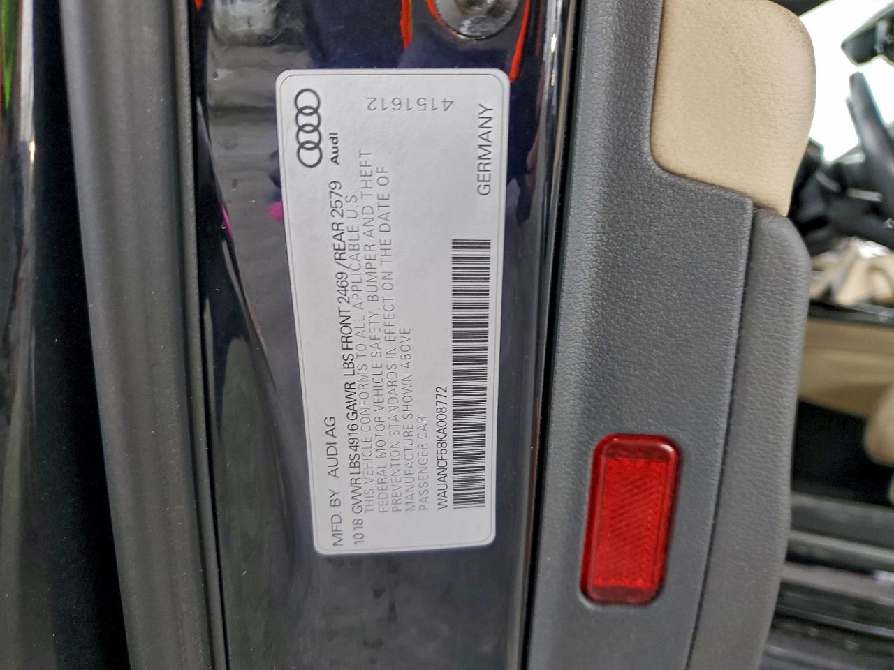 2019 Audi A5 Premium VIN: WAUANCF58KA008772 Lot: 93787295