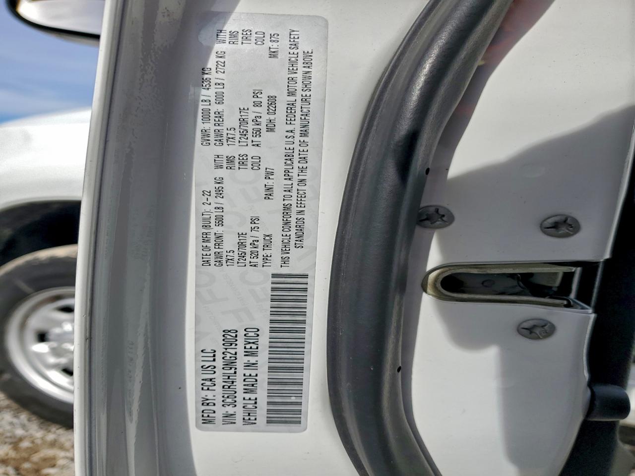 2022 Ram 2500 Tradesman VIN: 3C6UR4HL9NG219028 Lot: 94272315