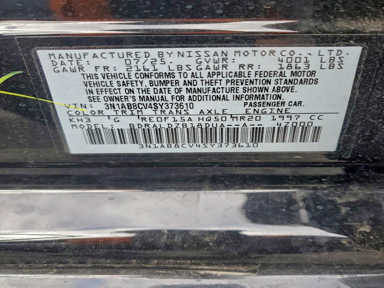 2025 Nissan Sentra Sv VIN: 3N1AB8CV4SY373610 Lot: 96321635