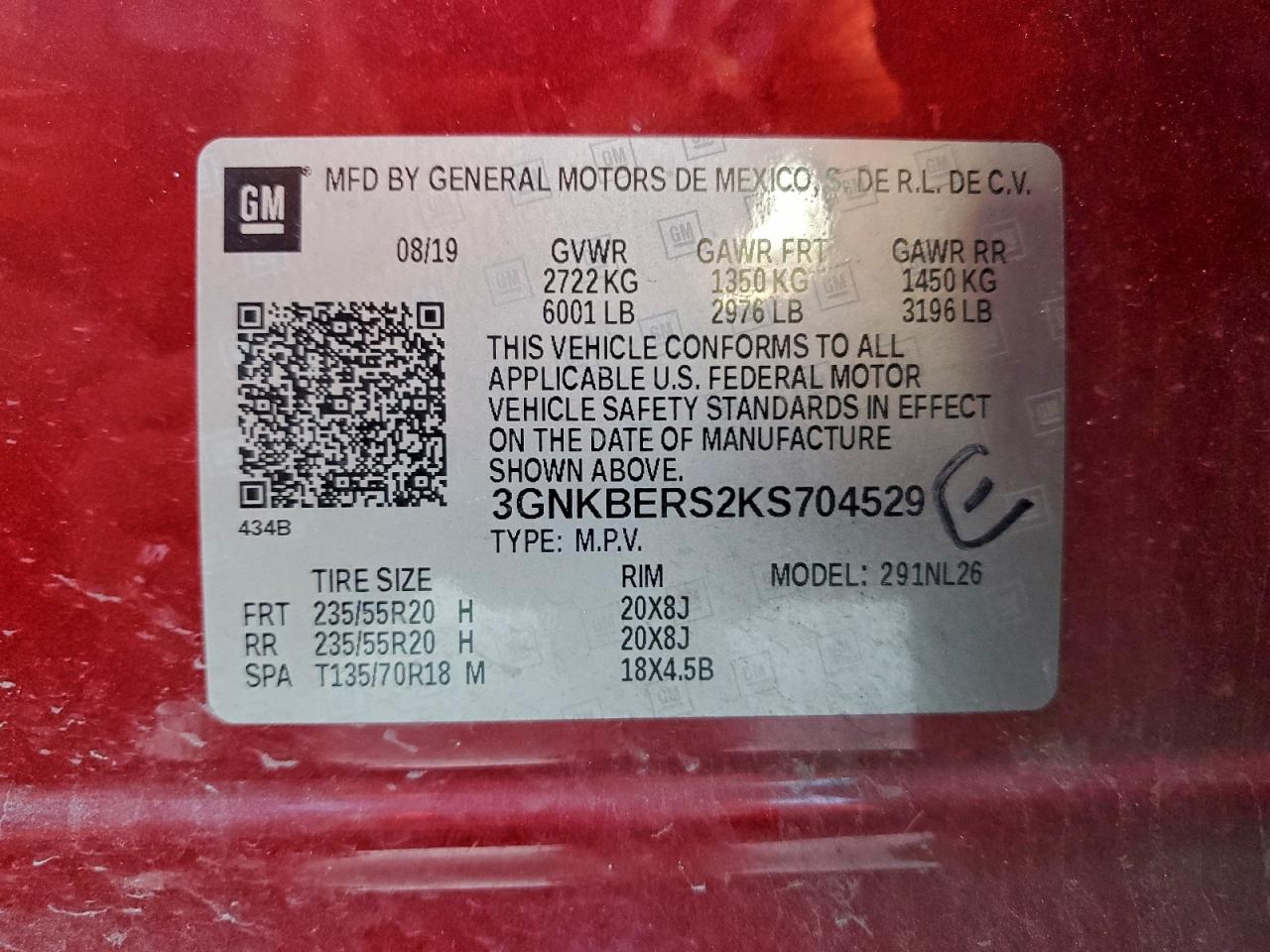 2019 Chevrolet Blazer Rs VIN: 3GNKBERS2KS704529 Lot: 96059715