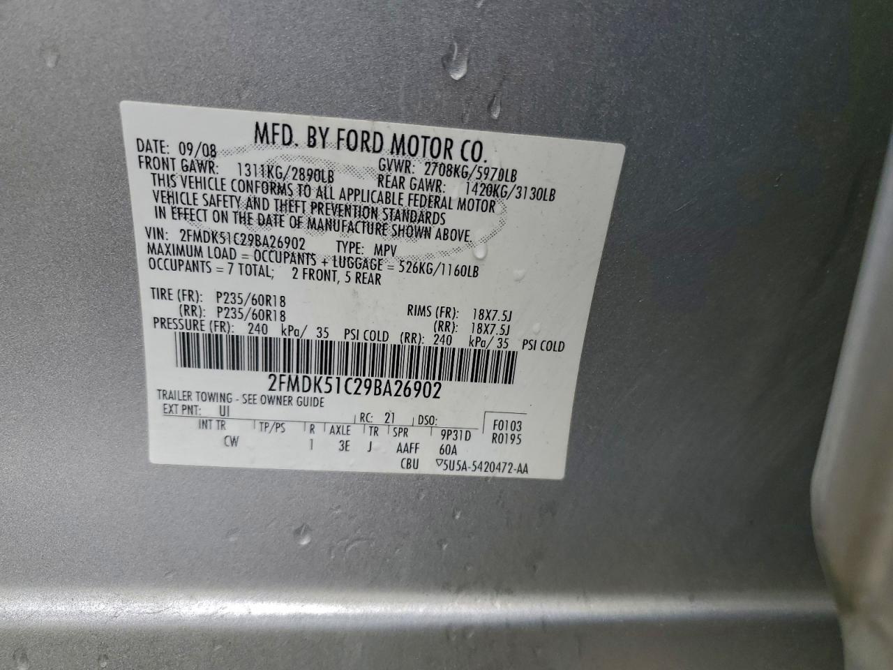 2009 Ford Flex Se VIN: 2FMDK51C29BA26902 Lot: 94276265