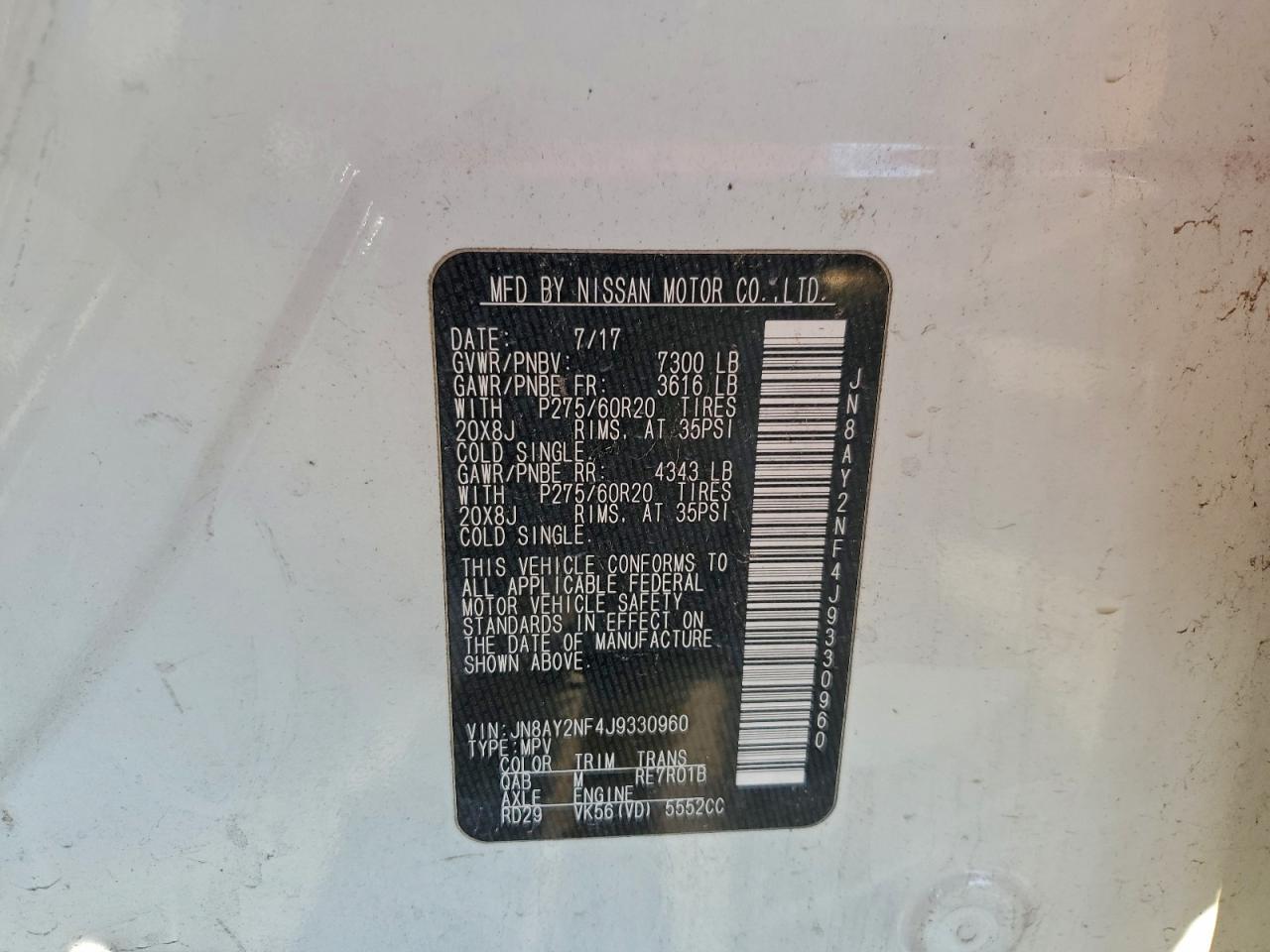 2018 Nissan Armada Platinum VIN: JN8AY2NF4J9330960 Lot: 96148265