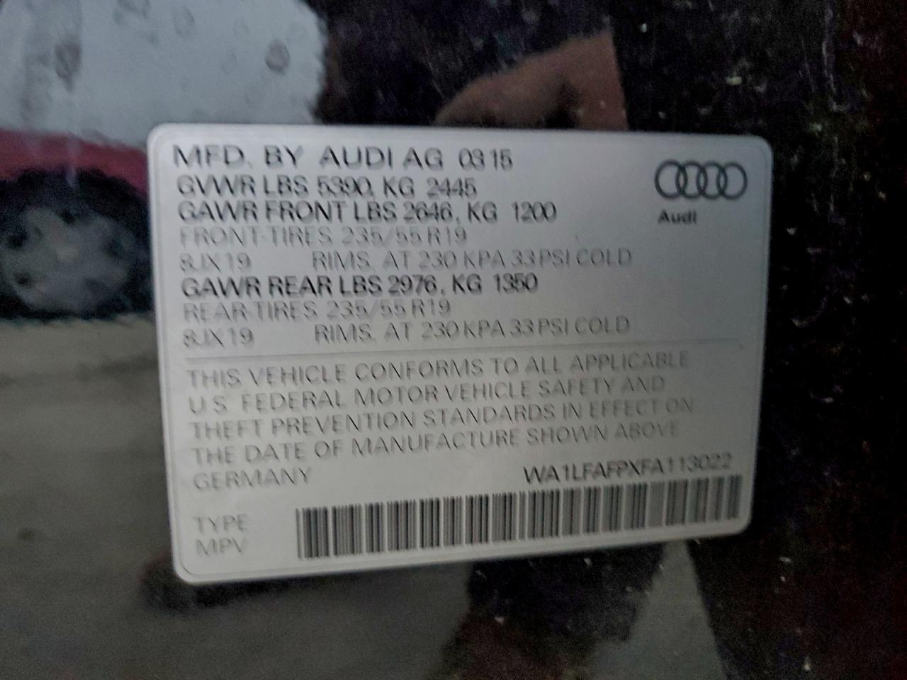 2015 Audi Q5 Premium Plus VIN: WA1LFAFPXFA113022 Lot: 95633705