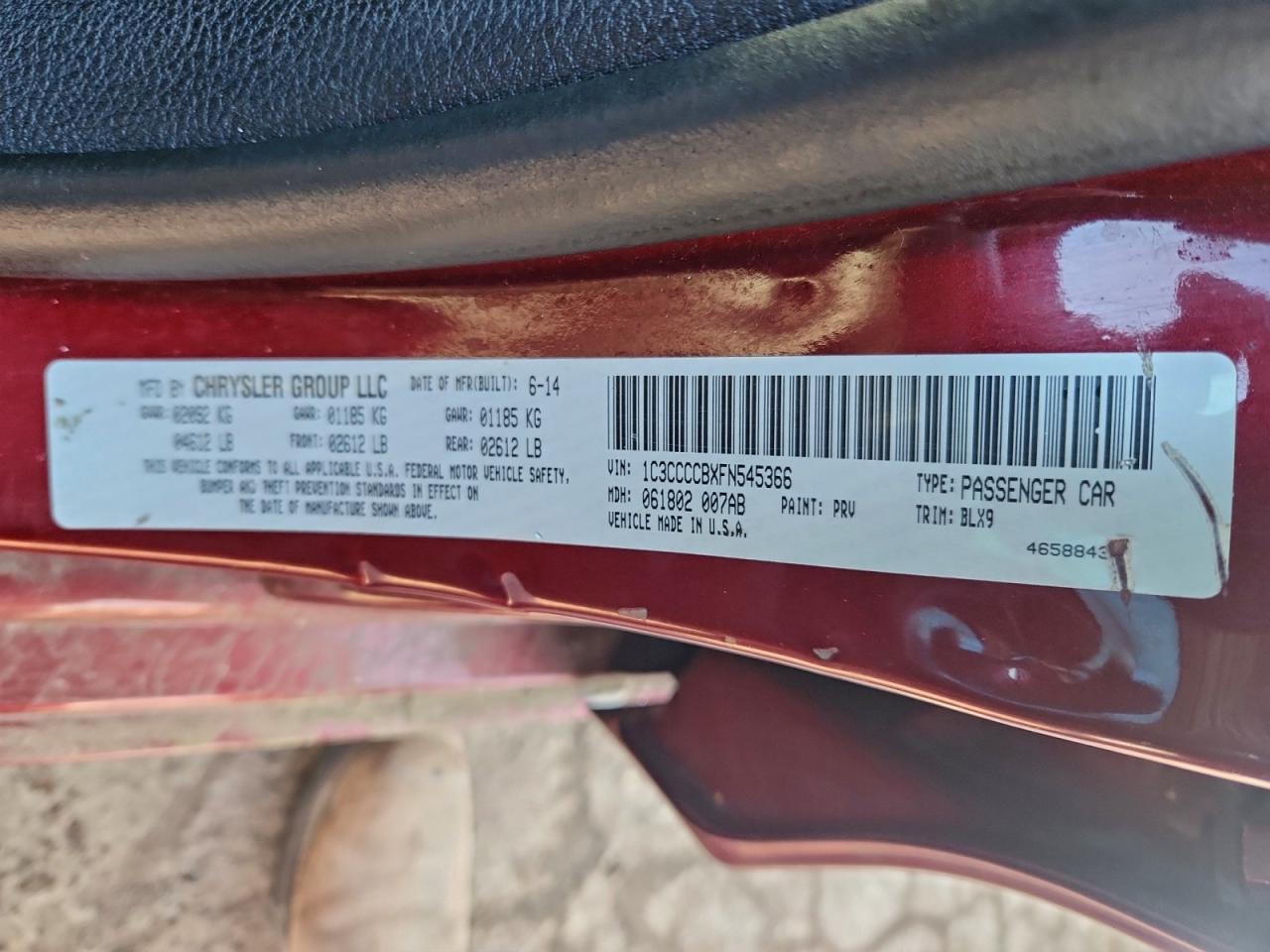 2015 Chrysler 200 C VIN: 1C3CCCCBXFN545366 Lot: 95276635