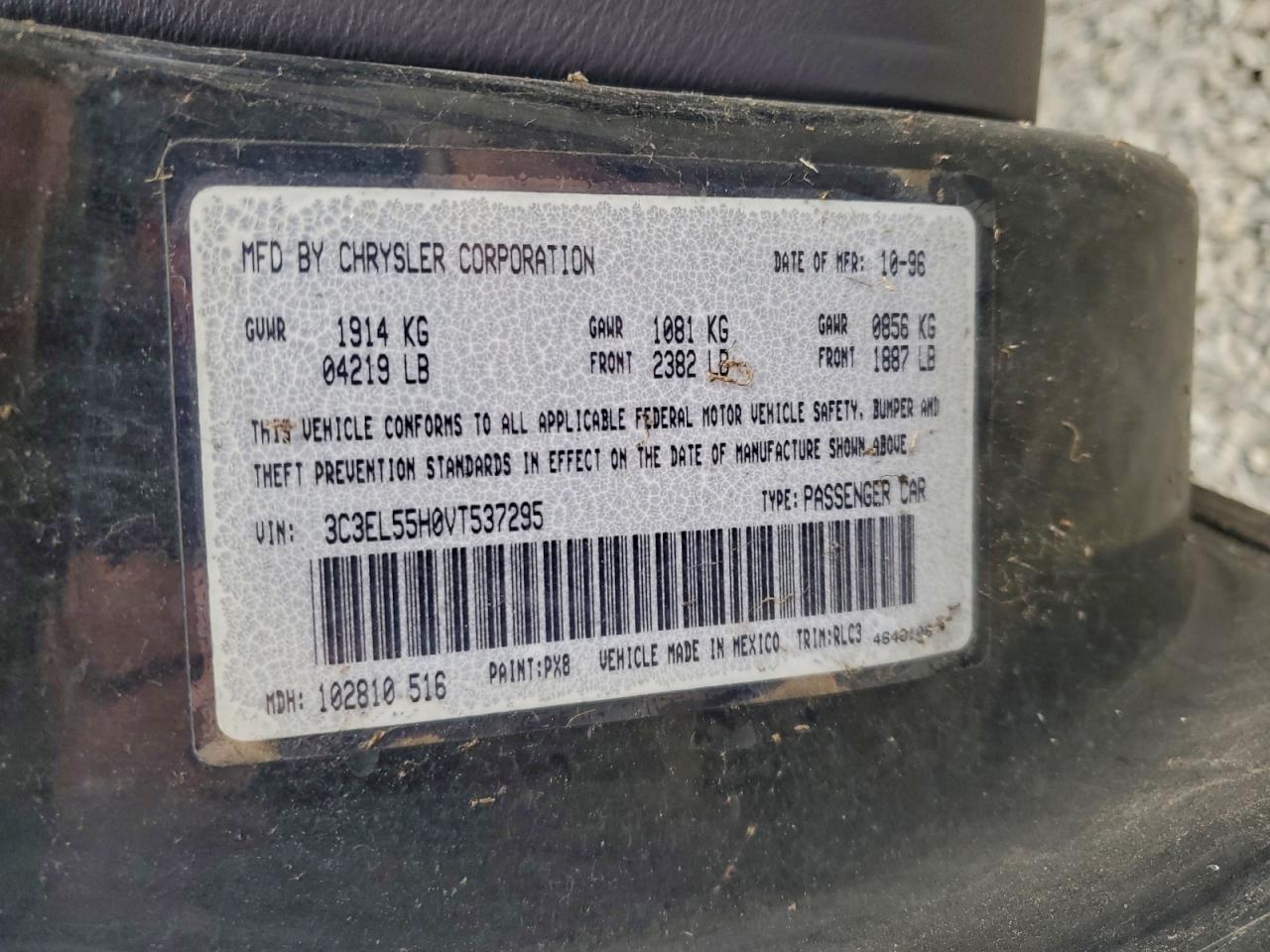 1997 Chrysler Sebring Jxi VIN: 3C3EL55H0VT537295 Lot: 94993975