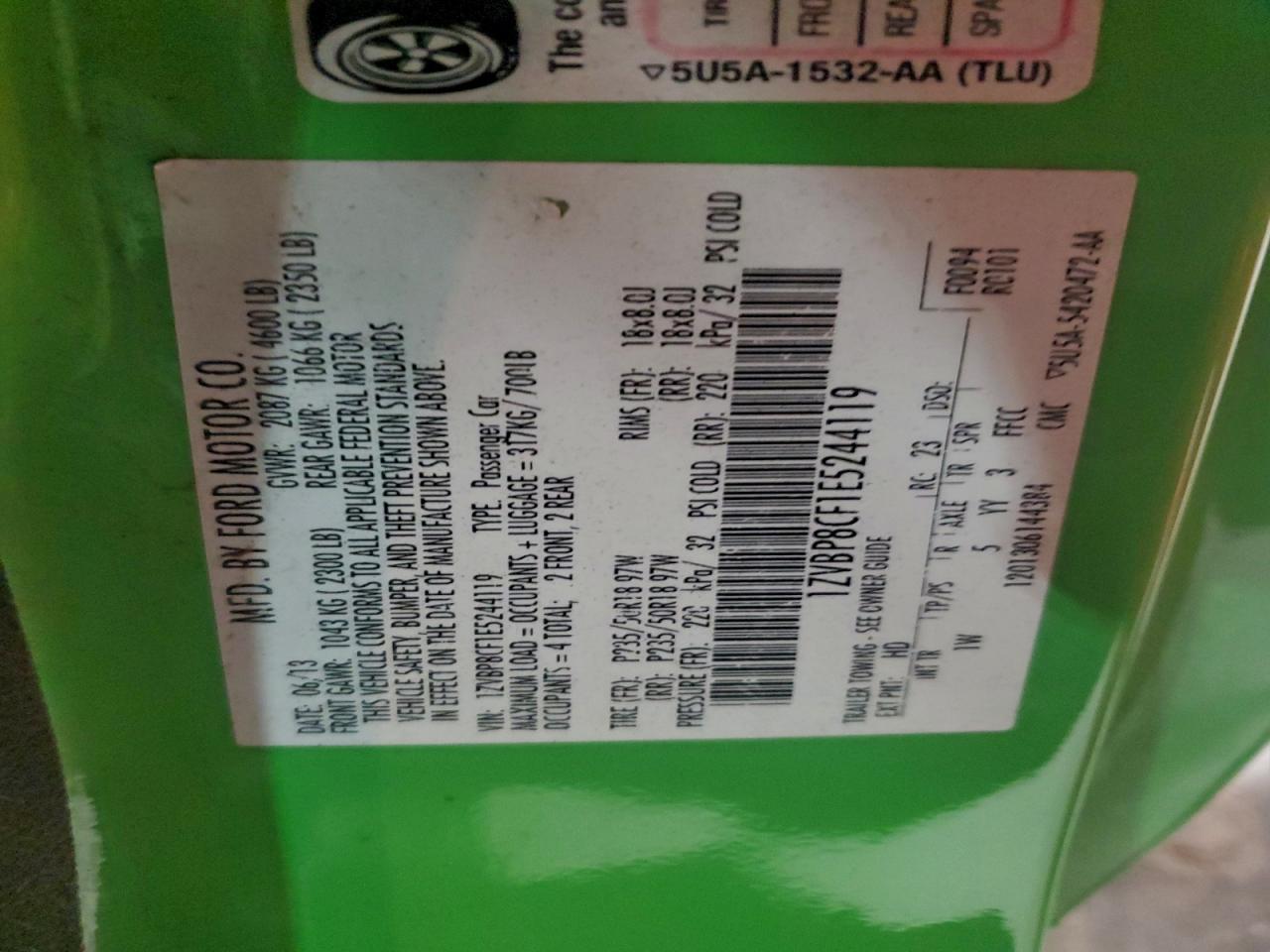 2014 Ford Mustang Gt VIN: 1ZVBP8CF1E5244119 Lot: 91128525