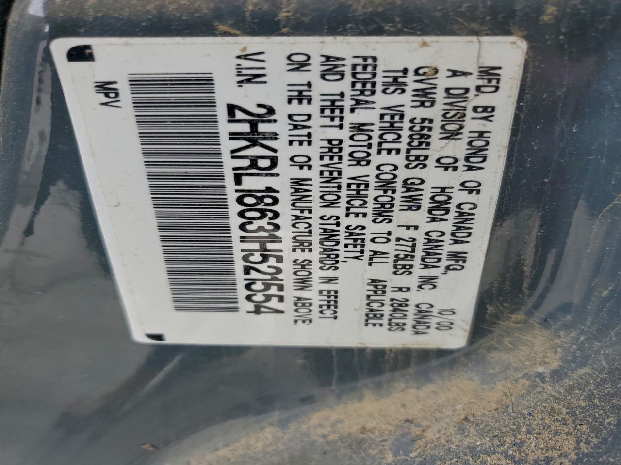 2001 Honda Odyssey Ex VIN: 2HKRL18631H521554 Lot: 93192605