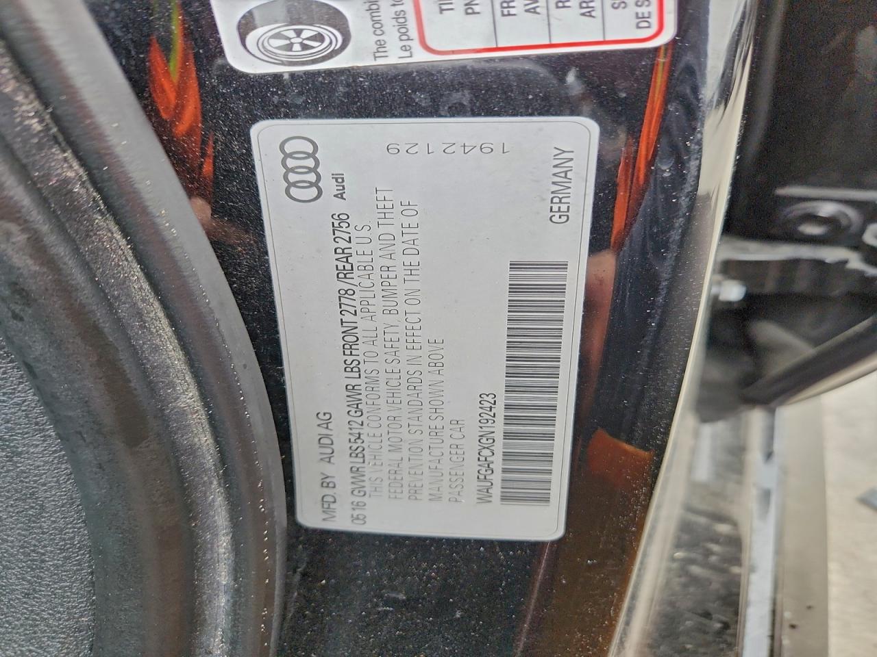 2016 Audi A6 Premium Plus VIN: WAUFGAFCXGN192423 Lot: 94754555