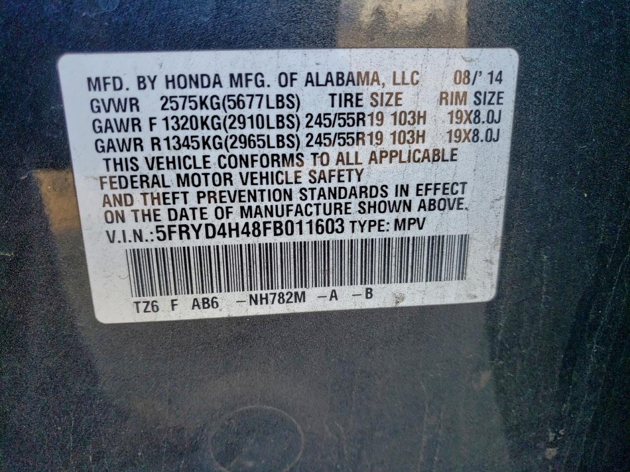 2015 Acura Mdx Technology VIN: 5FRYD4H48FB011603 Lot: 94792615