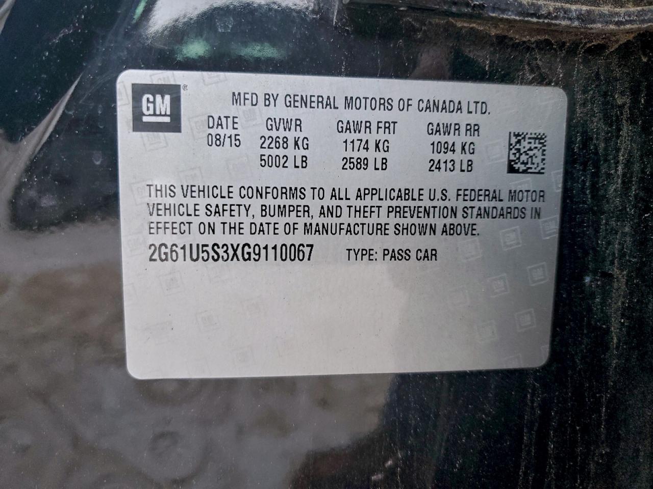 2016 Cadillac Xts VIN: 2G61U5S3XG9110067 Lot: 96533415