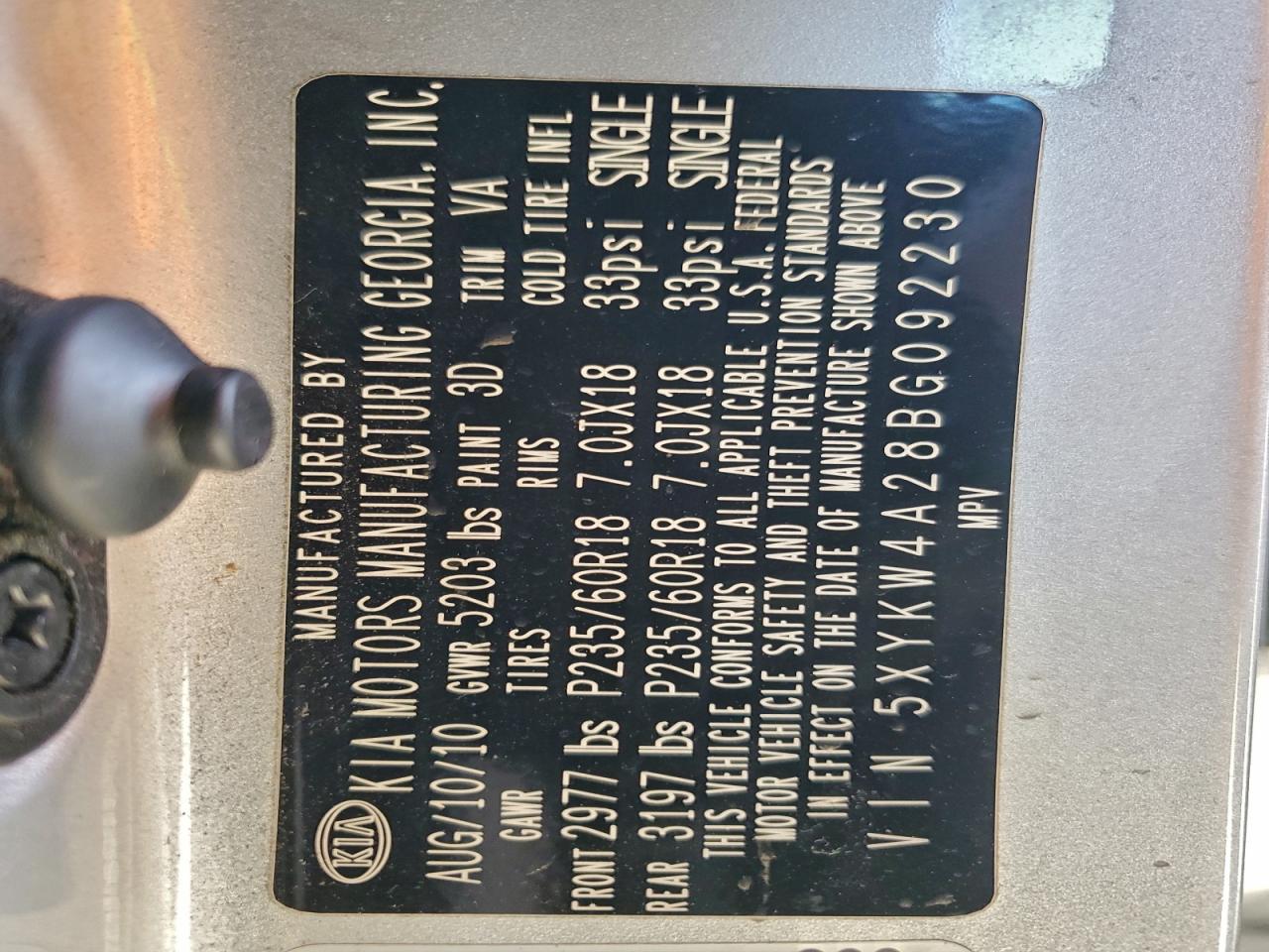 2011 Kia Sorento Sx VIN: 5XYKW4A28BG092230 Lot: 94876325