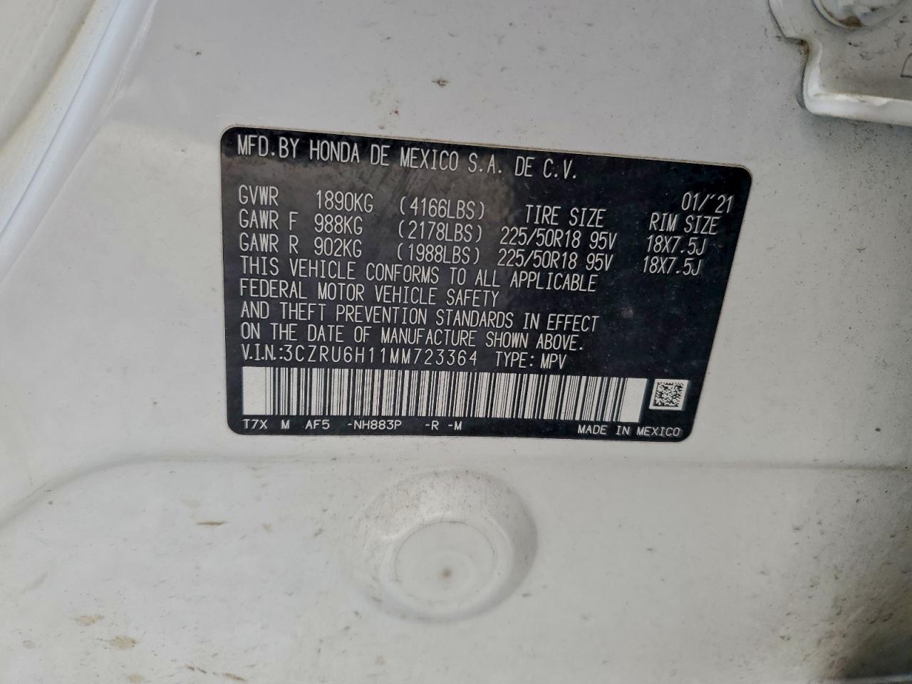 2021 Honda Hr-V Sport VIN: 3CZRU6H11MM723364 Lot: 94859245