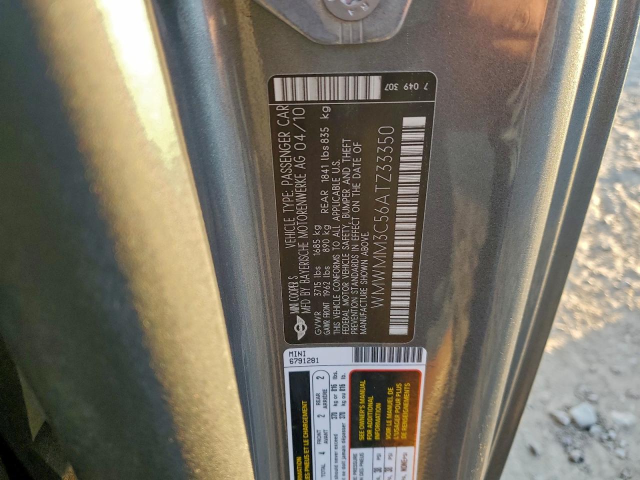 2010 Mini Cooper S Clubman VIN: WMWMM3C56ATZ33350 Lot: 94800255