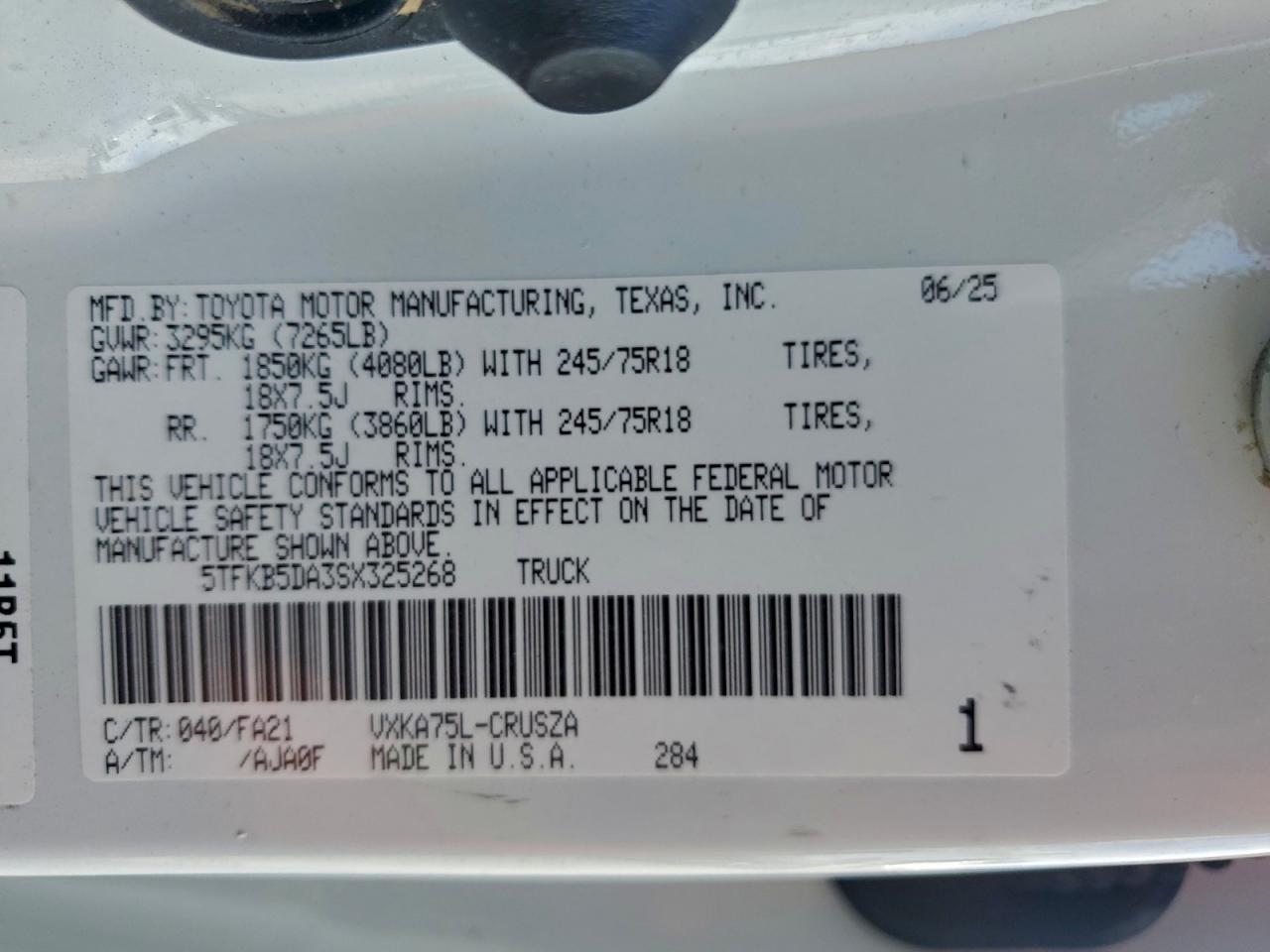 2025 Toyota Tundra Double Cab Sr VIN: 5TFKB5DA3SX325268 Lot: 96273335