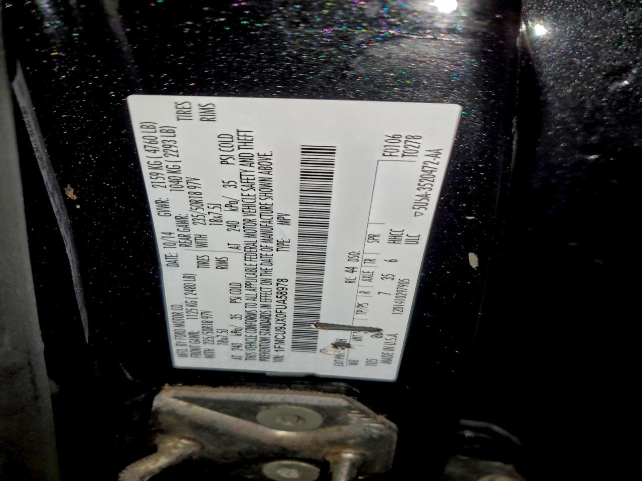 2015 Ford Escape Titanium VIN: 1FMCU9JX0FUA58978 Lot: 94735095