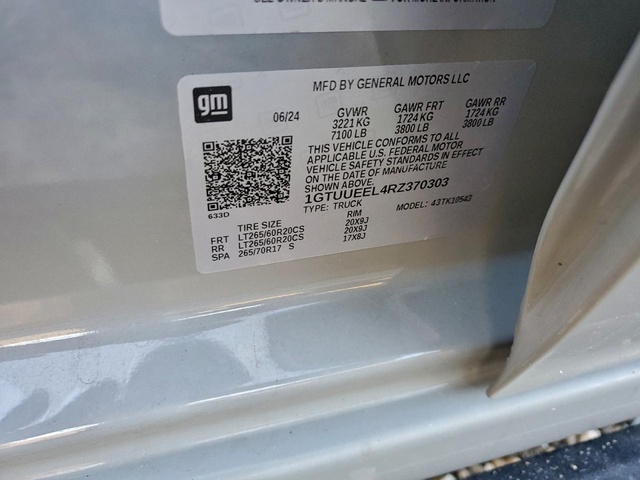 2024 GMC Sierra K1500 At4 VIN: 1GTUUEEL4RZ370303 Lot: 94738375