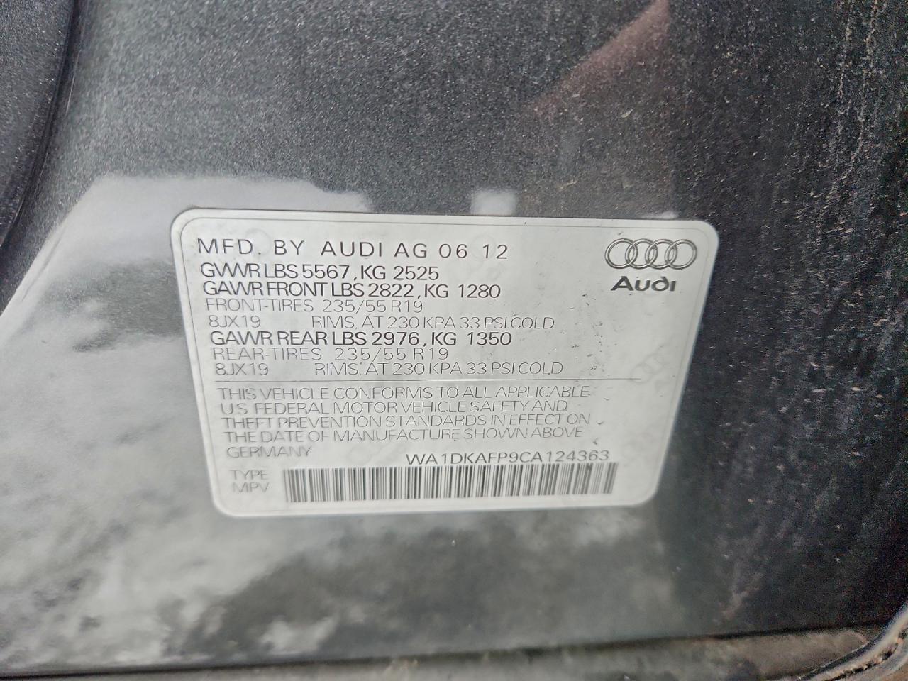 2012 Audi Q5 Premium Plus VIN: WA1DKAFP9CA124363 Lot: 97153355