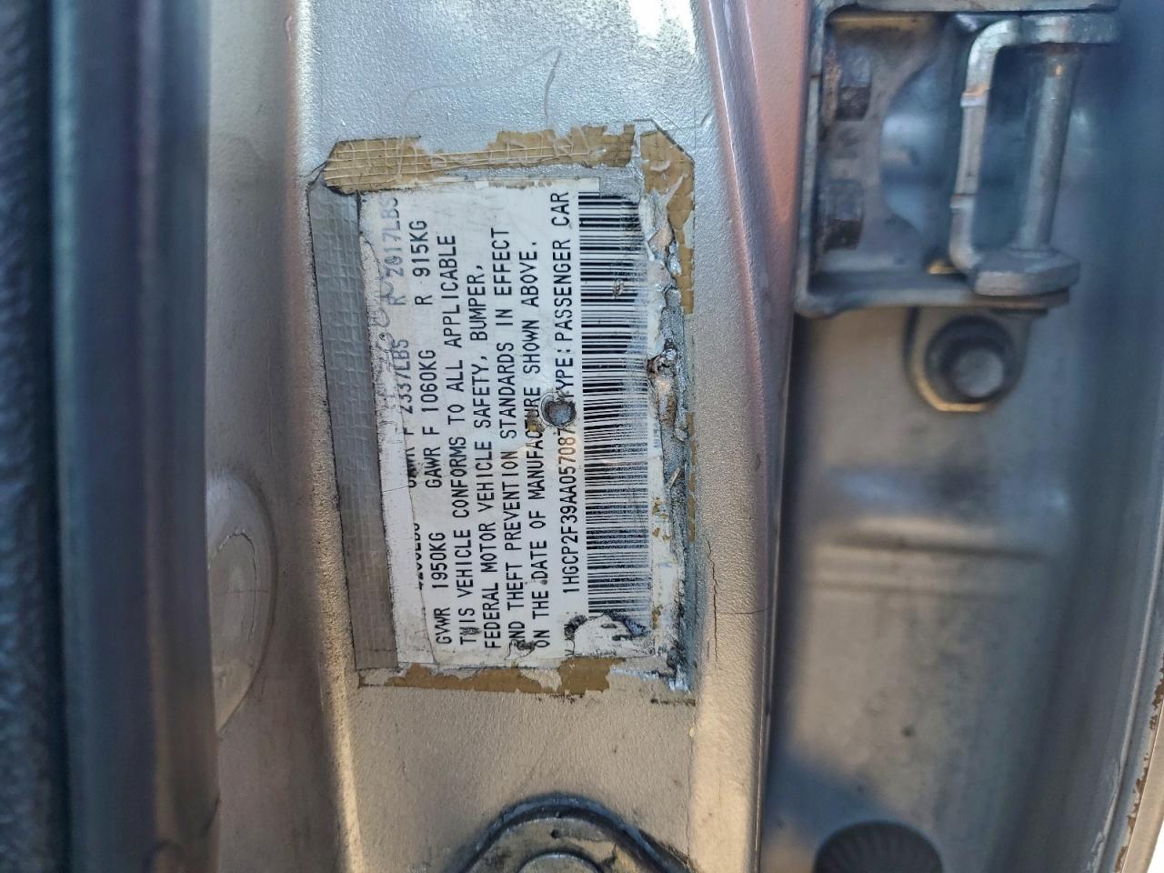 2010 Honda Accord Lx VIN: 1HGCP2F39AA057087 Lot: 96001115