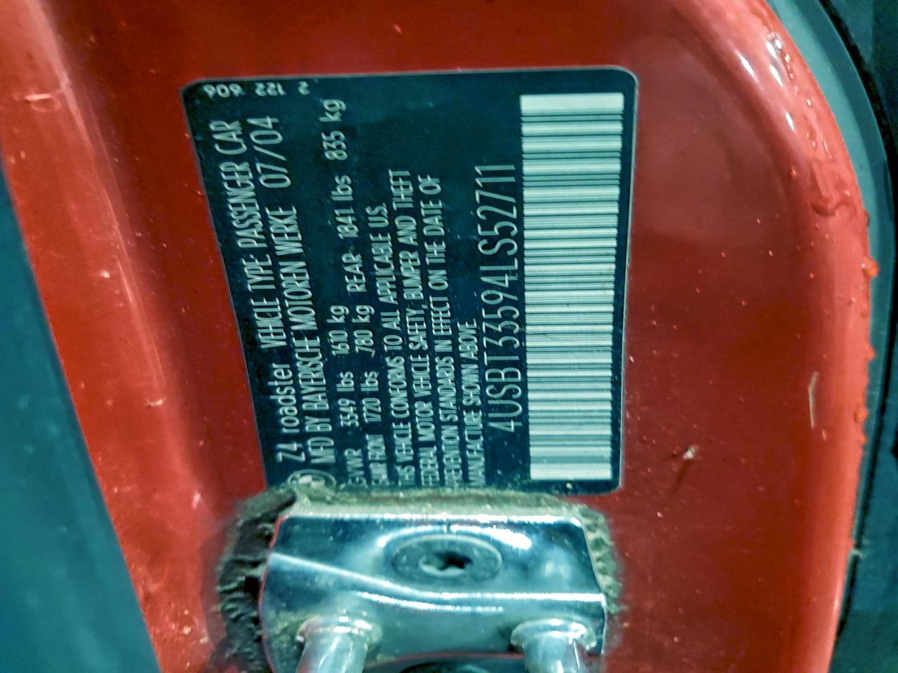 2004 BMW Z4 2.5 VIN: 4USBT33594LS52711 Lot: 95673405