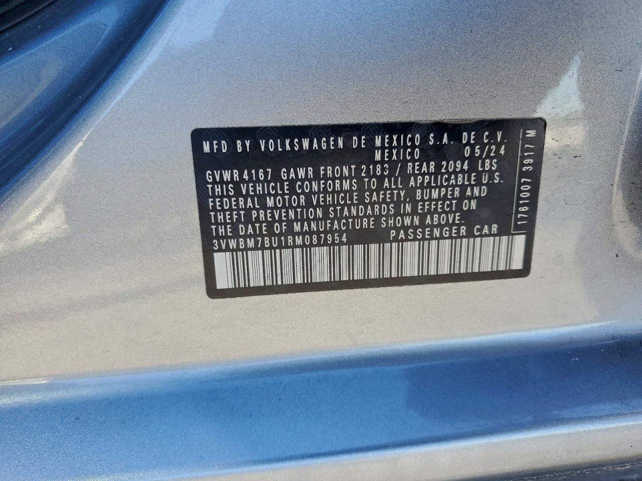 2024 Volkswagen Jetta Sport VIN: 3VWBM7BU1RM087954 Lot: 96725235