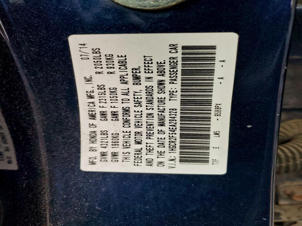 2014 Honda Accord Sport VIN: 1HGCR2F54EA294328 Lot: 94870255