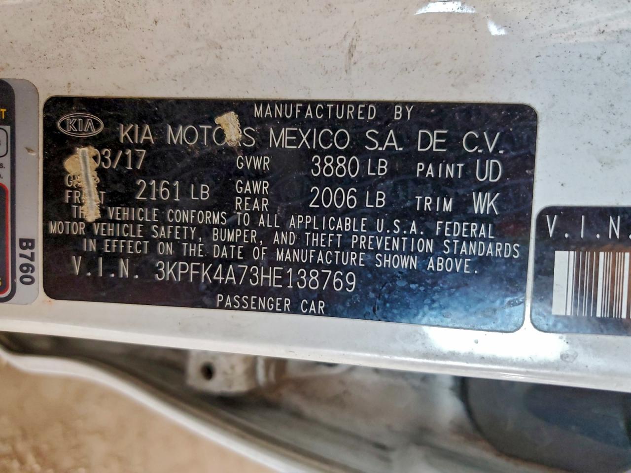 2017 Kia Forte Lx VIN: 3KPFK4A73HE138769 Lot: 95681065