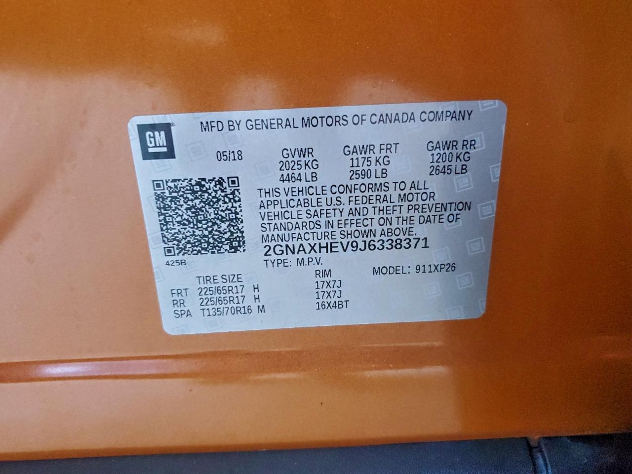 2018 Chevrolet Equinox Ls VIN: 2GNAXHEV9J6338371 Lot: 95905475