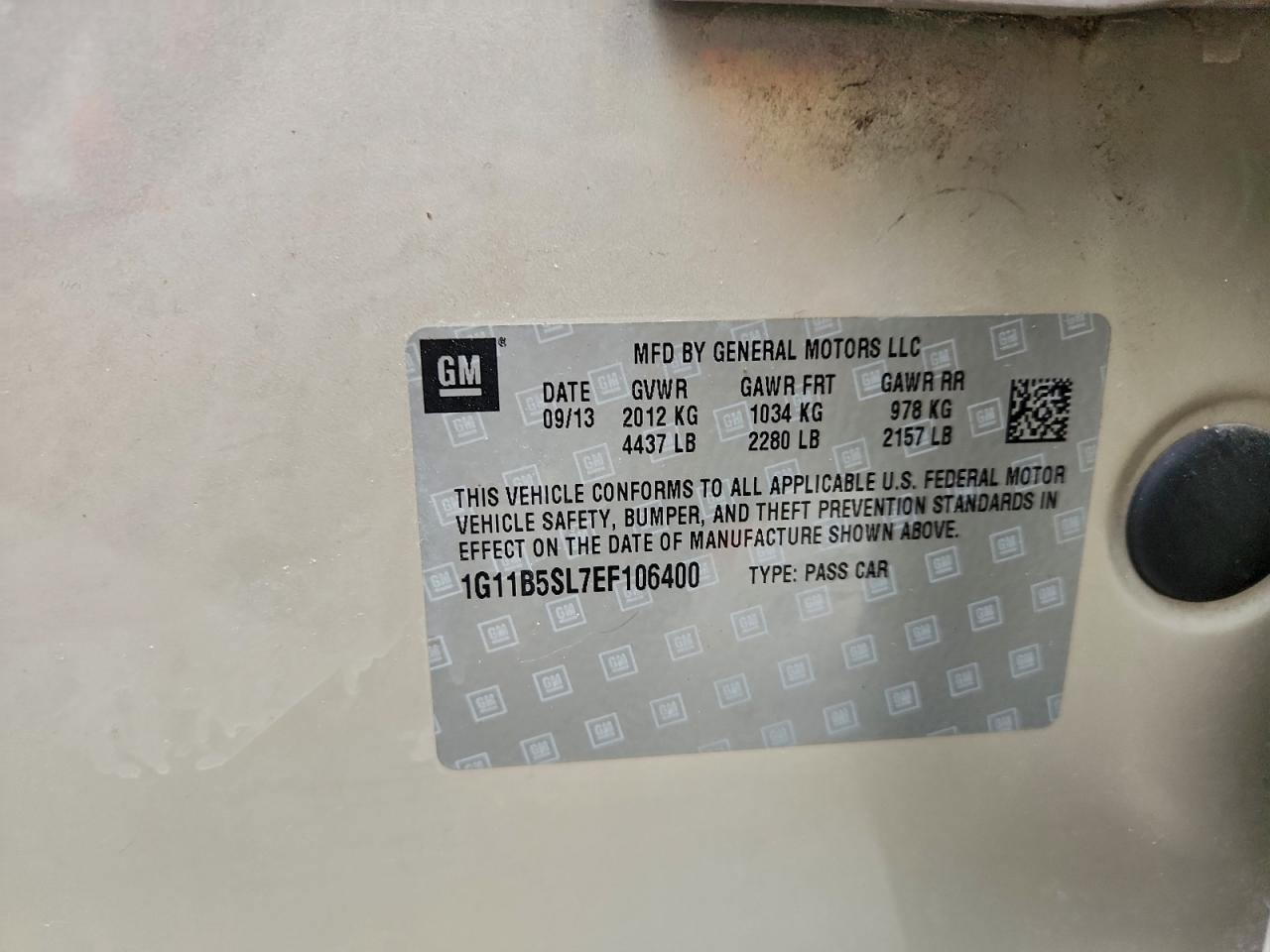 2014 Chevrolet Malibu Ls VIN: 1G11B5SL7EF106400 Lot: 94764795