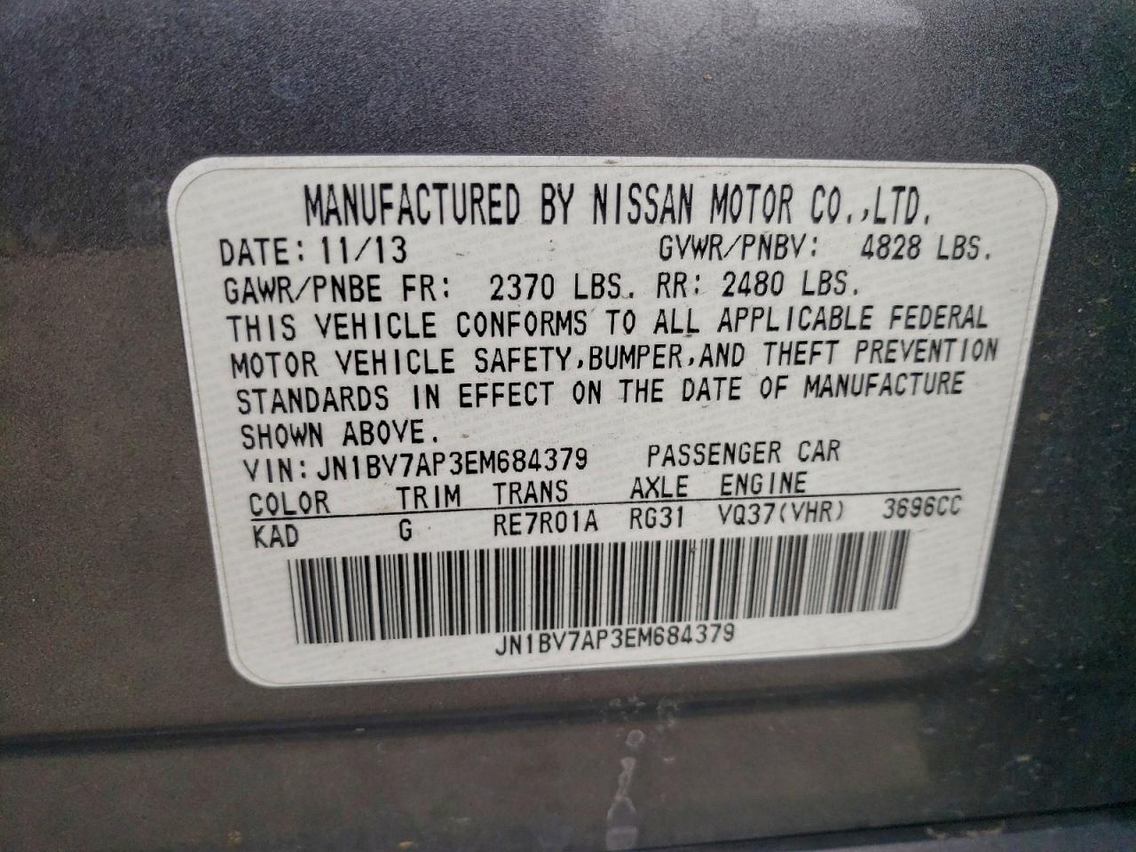 2014 Infiniti Q50 Base VIN: JN1BV7AP3EM684379 Lot: 96393975