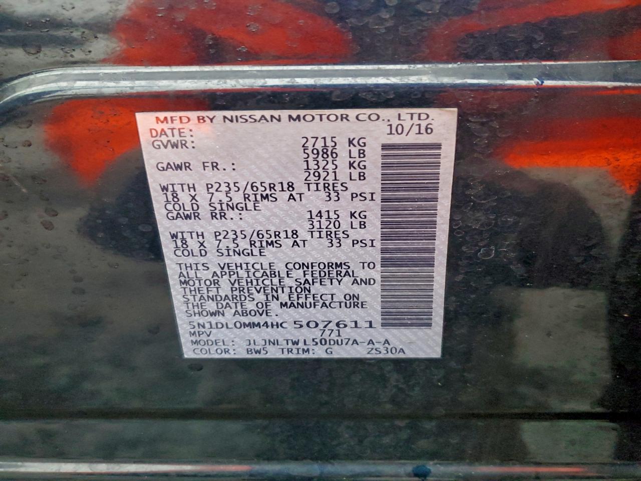 2017 Infiniti Qx60 VIN: 5N1DL0MM4HC507611 Lot: 94645155