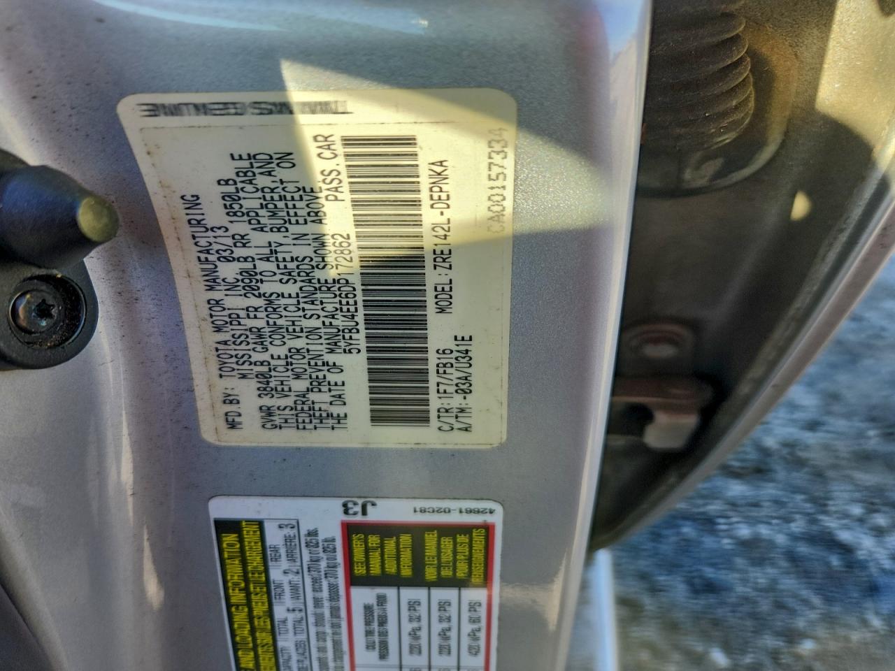 2013 Toyota Corolla Base VIN: 5YFBU4EE6DP172862 Lot: 95190865