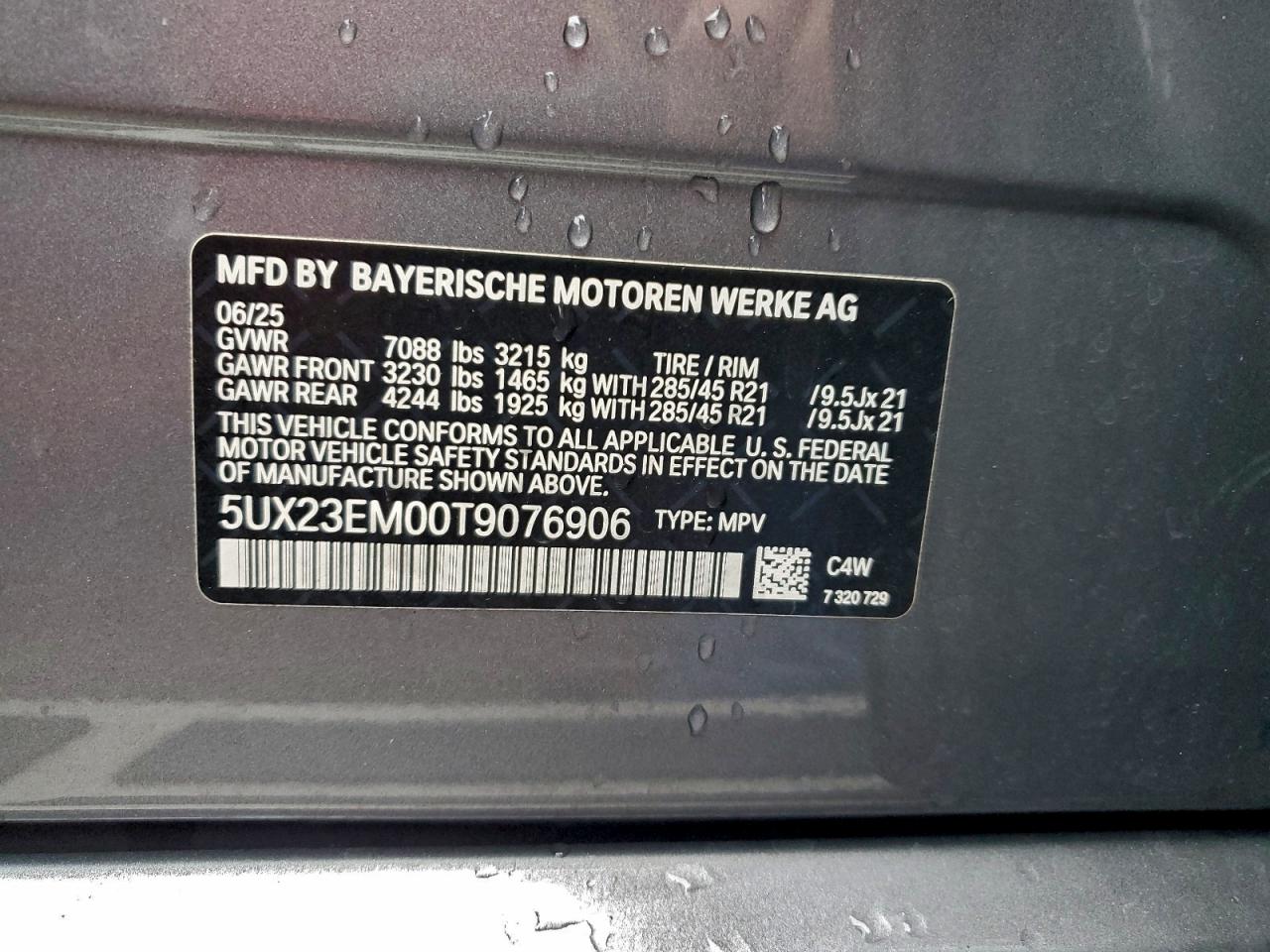 2026 BMW X7 xDrive40I VIN: 5UX23EM00T9076906 Lot: 95669375