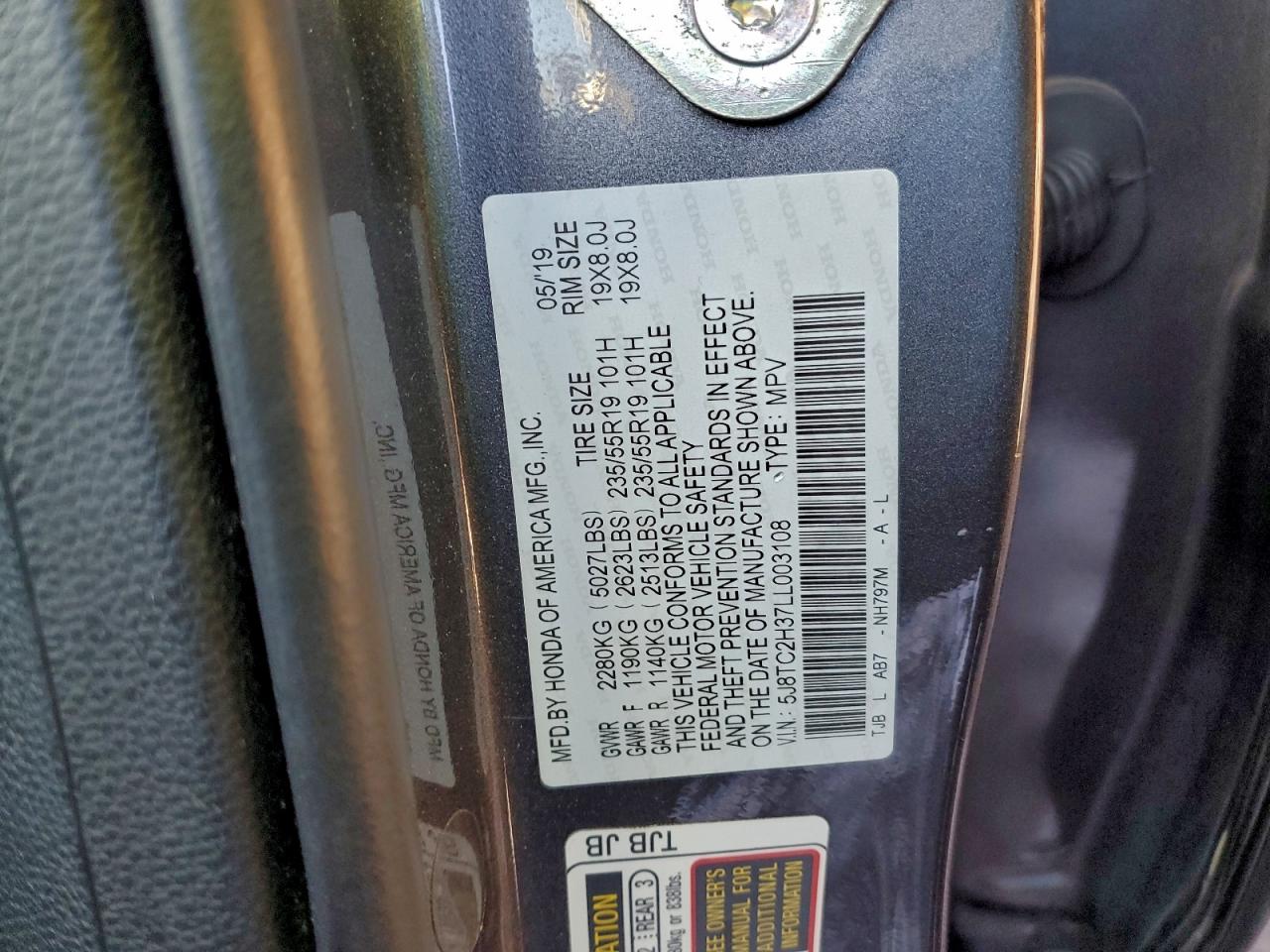 2020 Acura Rdx VIN: 5J8TC2H37LL003108 Lot: 94827225