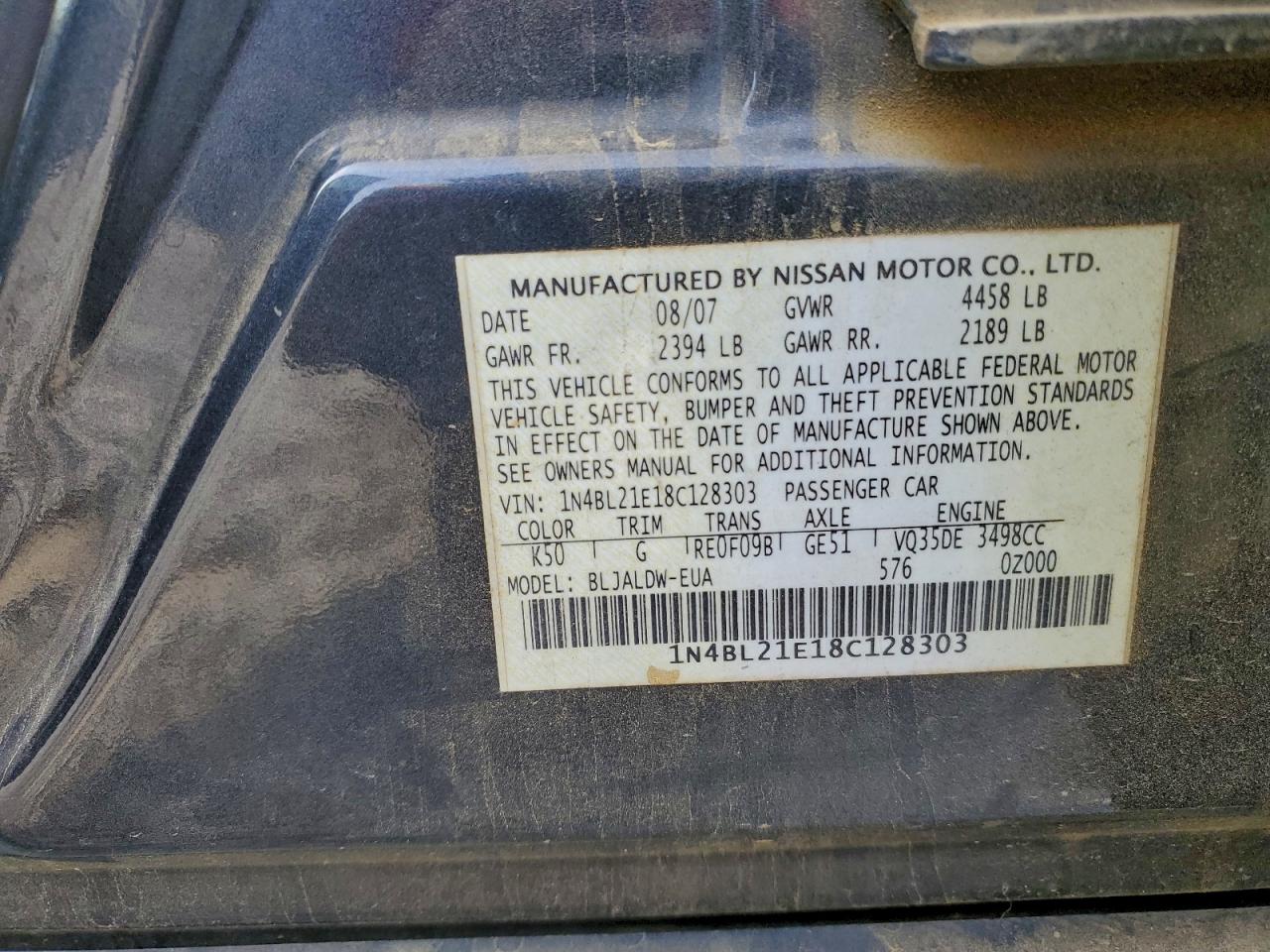 2008 Nissan Altima 3.5Se VIN: 1N4BL21E18C128303 Lot: 94895615