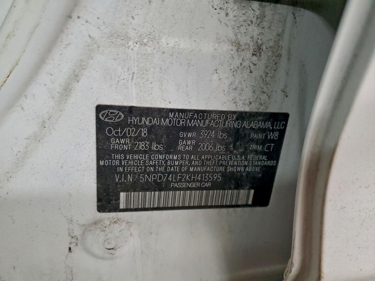 2019 Hyundai Elantra Se VIN: 5NPD74LF2KH413595 Lot: 96104175