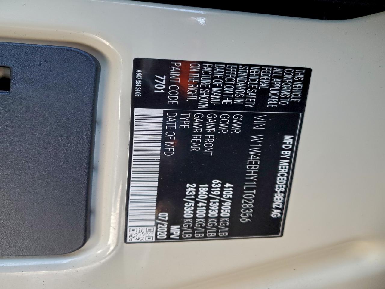 2020 Mercedes-Benz Sprinter 2500 VIN: W1W4EBHY1LT028356 Lot: 96268915